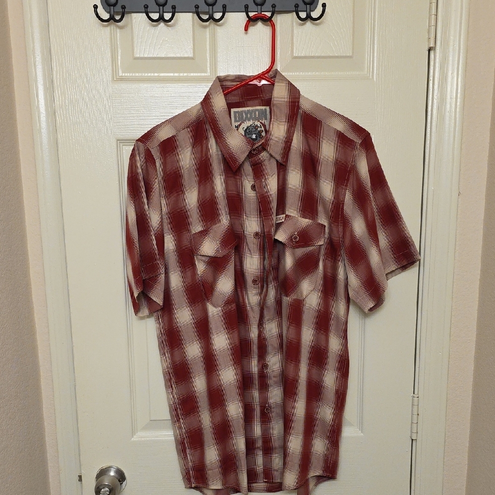 DIXXON Men's Burgundy and White Plaid Shirt